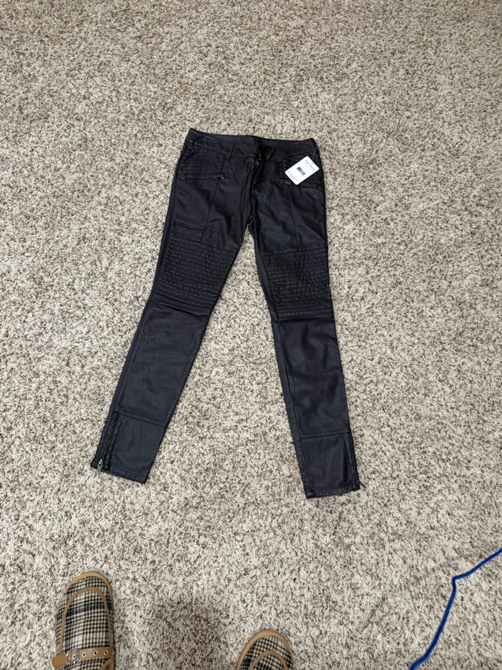 Nwt Black Biker-Style Coated Skinny Pants